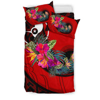 Yap Bedding Set - Polynesian Hook And Hibiscus (Red) - Polynesian Pride