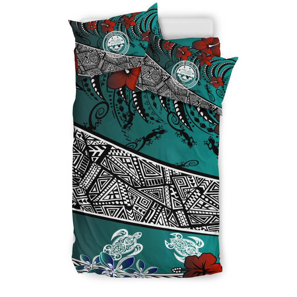 Federated States Of Micronesia Bedding Set - Lizard And Turtle Green - Polynesian Pride