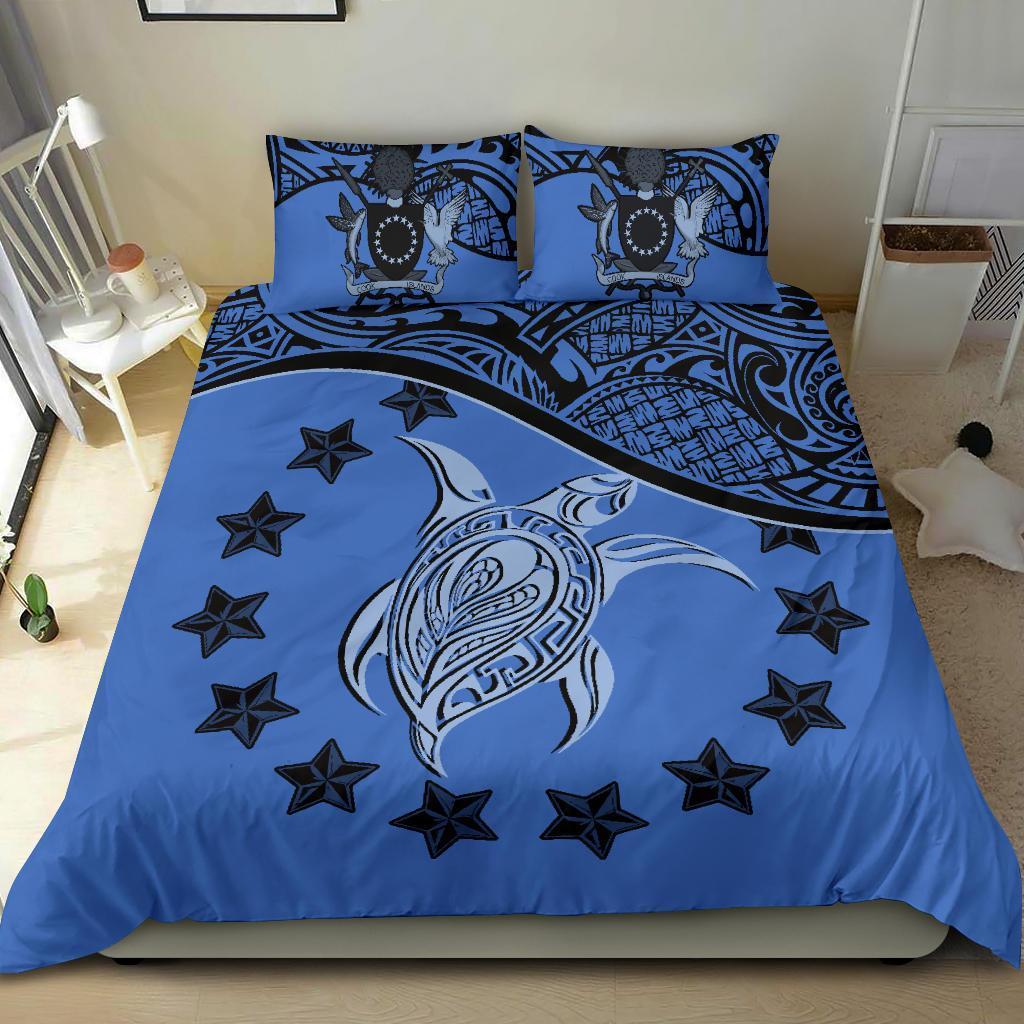 Cook Island Duvet Cover Set - Cook Island Flag & Coat Of Arms Blue - Polynesian Pride