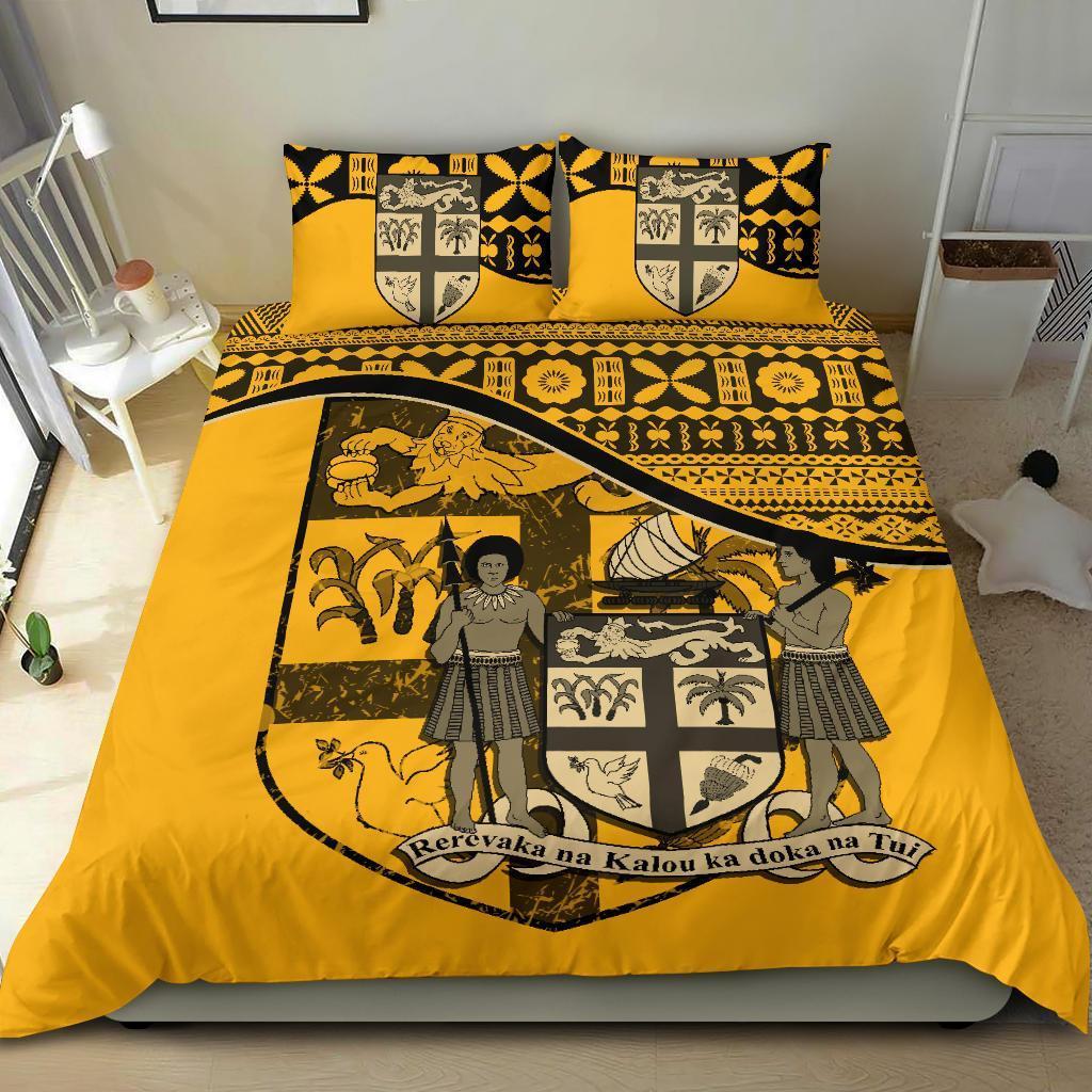 Fiji Duvet Cover Set - Fiji Flag & Coat Of Arms Yellow - Polynesian Pride