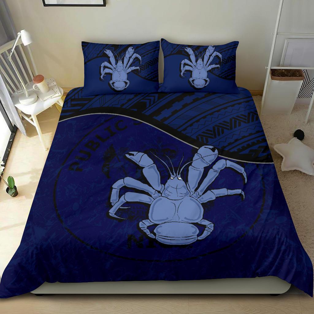 Niue Duvet Cover Set - Niue Coat Of Arms & Coconut Crab Dark Blue - Polynesian Pride