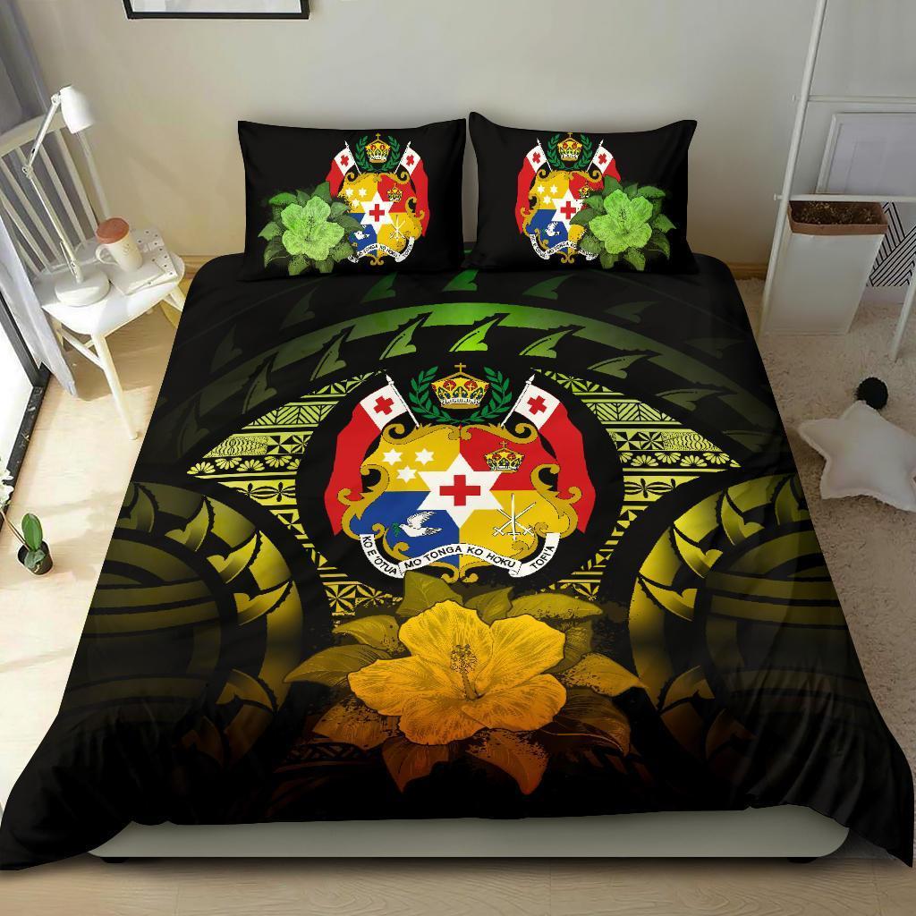 Tonga Duvet Cover Set - Tonga Coat Of Arms & Reggae Hibiscus - Polynesian Pride