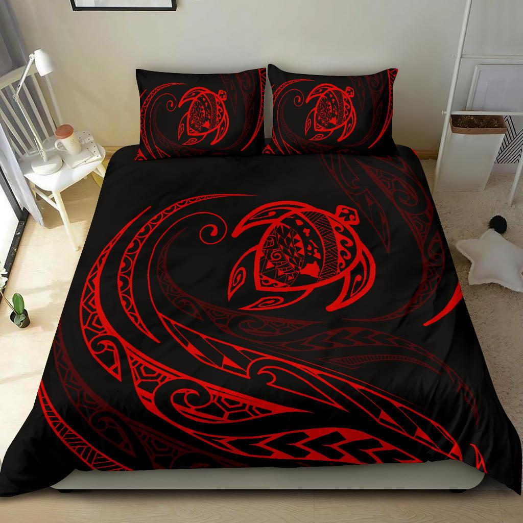 Hawaiian Map Turtle Polynesian Bedding Set - Red - Frida Style - Polynesian Pride