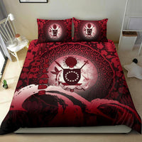 Cook Islands Duvet Cover Set - Cook Islands Coat Of Arms Wave and Hibiscus Red - Polynesian Pride