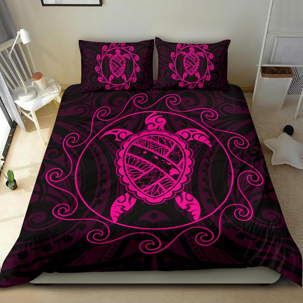 Hawaiian Map Turtle Wave Polynesian Bedding Set Pink - Polynesian Pride