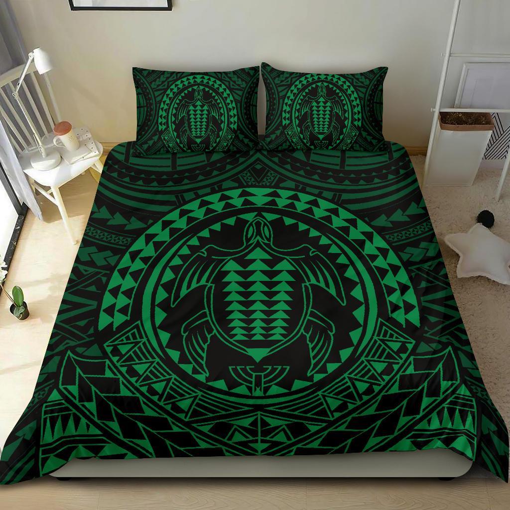 Hawaiian Kakau Honu Arc Green Polynesian Bedding Set - Polynesian Pride