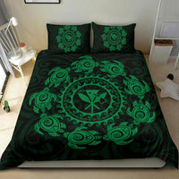 Hawaiian Map Kanaka Turtles Circle Style Green Polynesian Bedding Set - Polynesian Pride