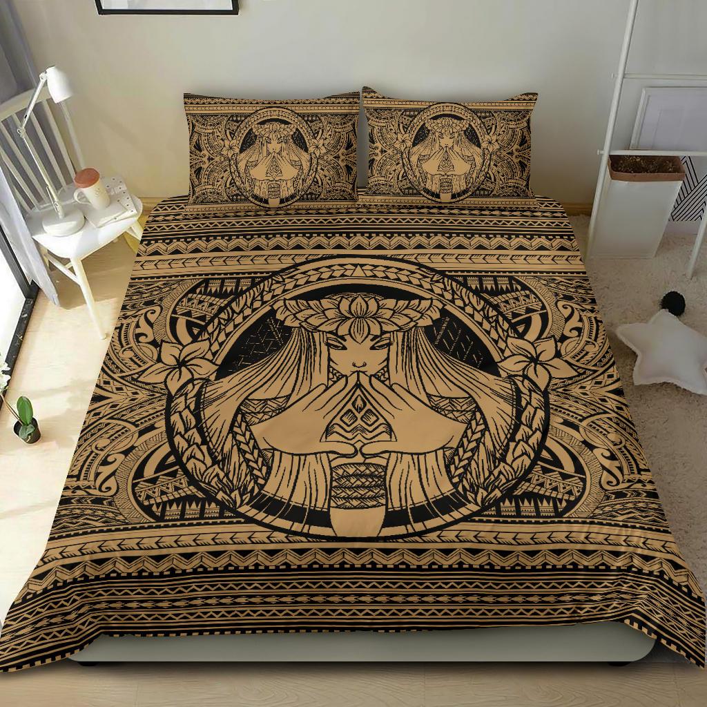 Hawaiian Madame Pele Plumeria Polynesian Bedding Set Gold - Polynesian Pride