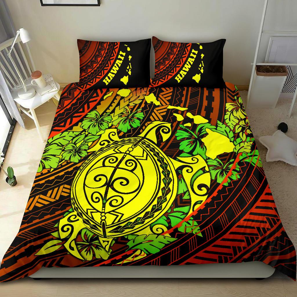 Polynesian Hawaii Duvet Cover Set - Green Polynesian Sea Turtle Red - Polynesian Pride