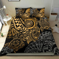 American Samoa Polynesian Duvet Cover Set - Gold Hibiscus Turtle Flowing GOLD - Polynesian Pride