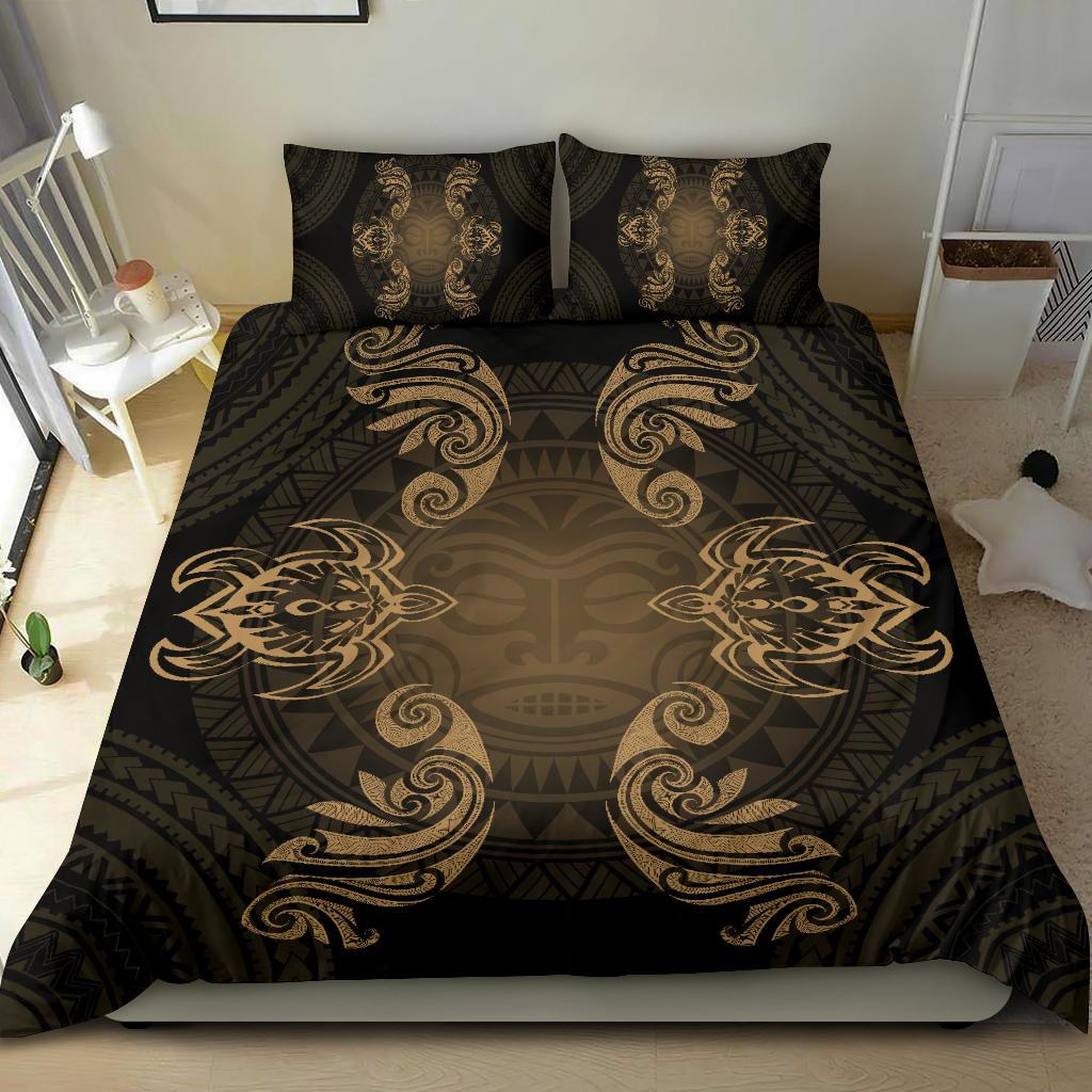 Hawaiian Turtles Tribal Mask Polynesian Bedding Set Gold - Polynesian Pride