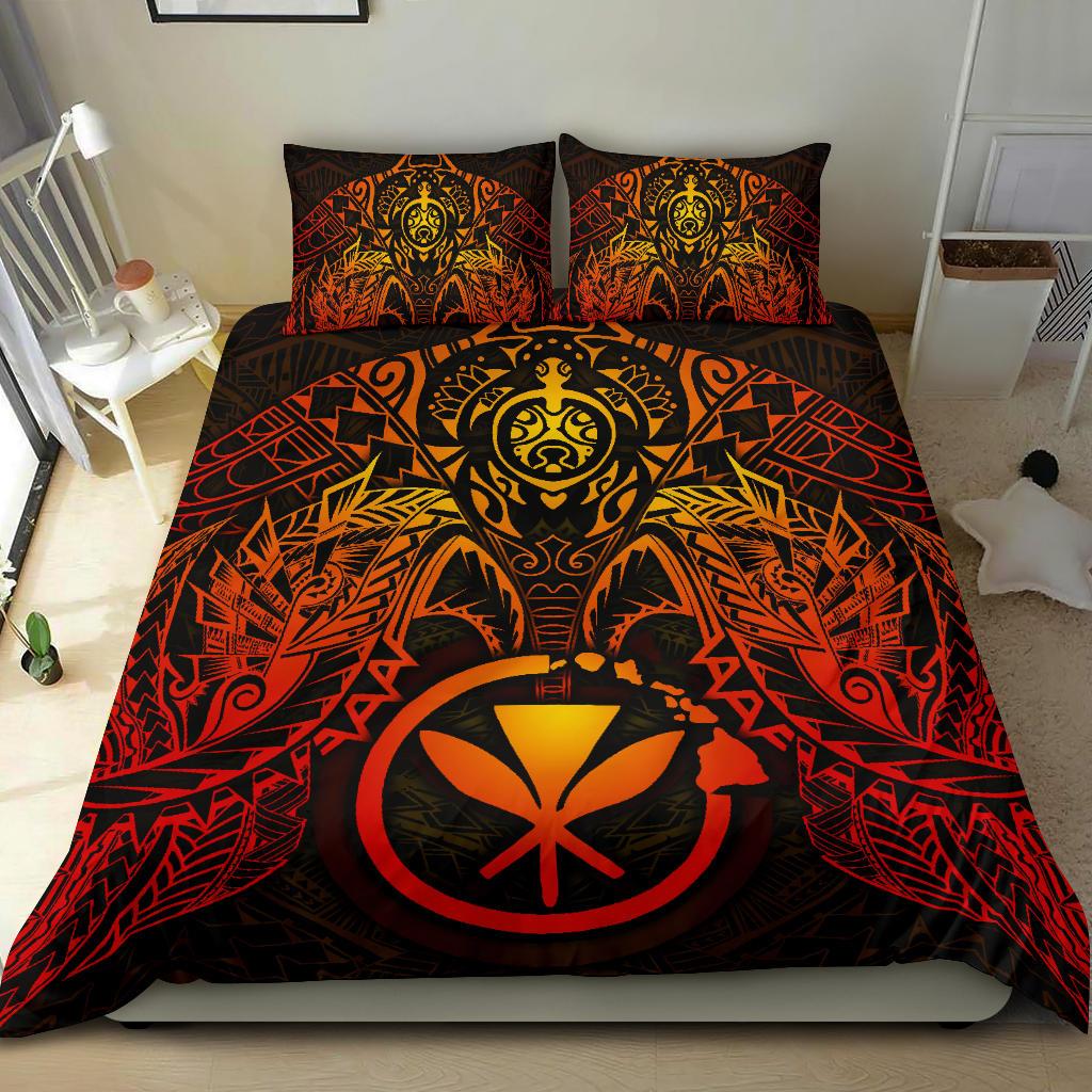 Polynesian Hawaii Duvet Cover Set - Red Turtle Manta Ray - Polynesian Pride