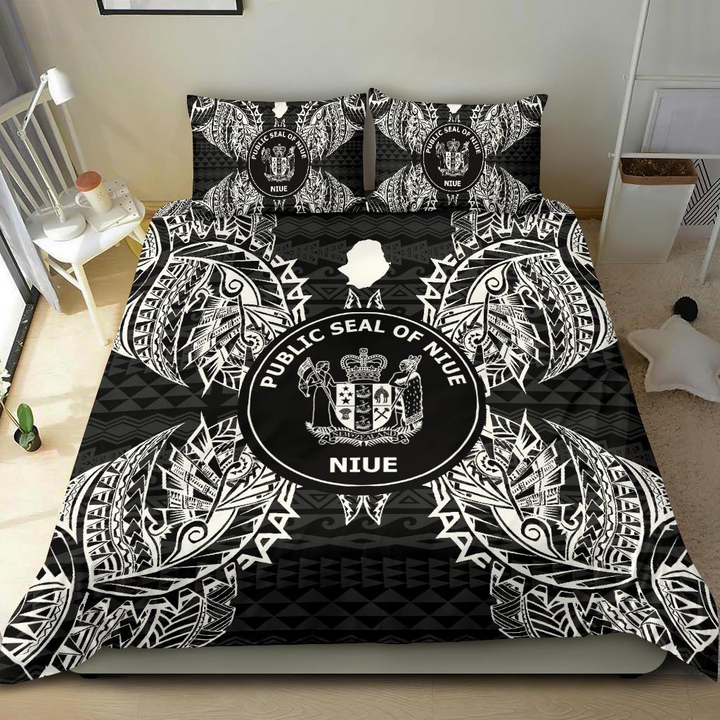 Polynesian Bedding Set - Niue Duvet Cover Set Map Black - Polynesian Pride