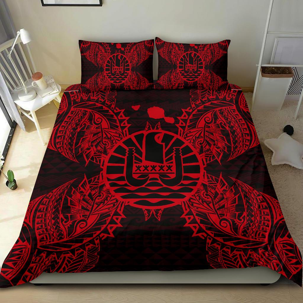 Polynesian Bedding Set - French Polynesia Duvet Cover Set Map Red - Polynesian Pride