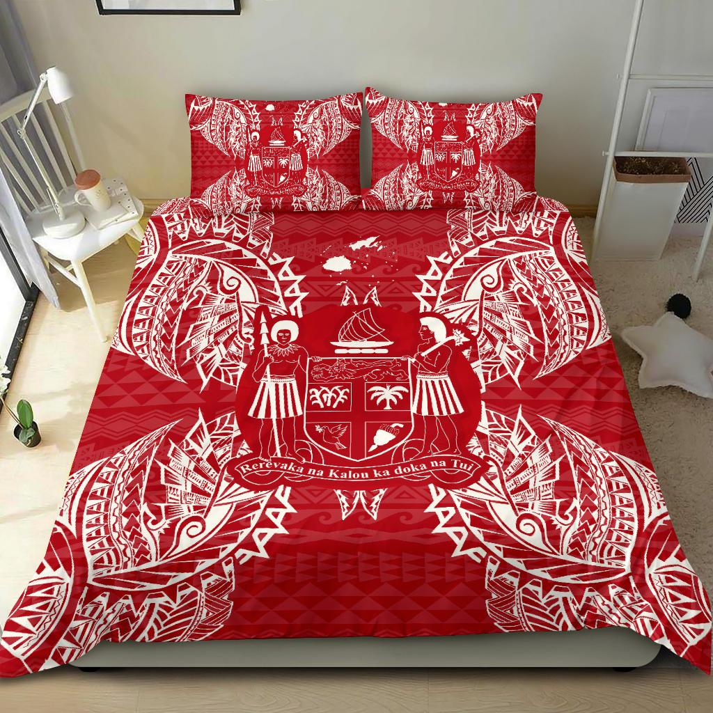Polynesian Bedding Set - Fiji Duvet Cover Set Map Red White - Polynesian Pride