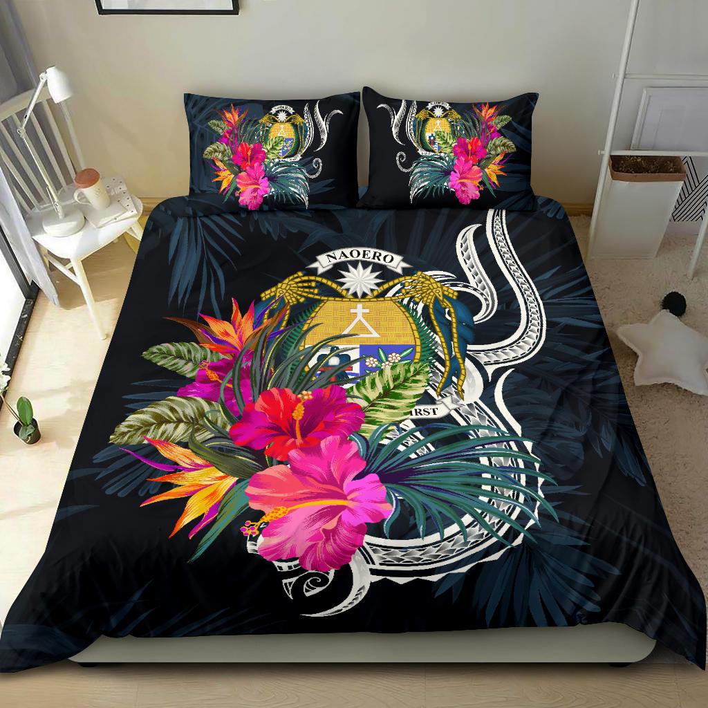 Polynesian Bedding Set - Nauru Duvet Cover Set Tropical Flowers Blue - Polynesian Pride