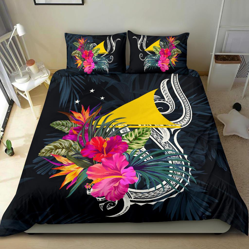 Polynesian Bedding Set - Tokelau Duvet Cover Set Tropical Flowers Blue - Polynesian Pride