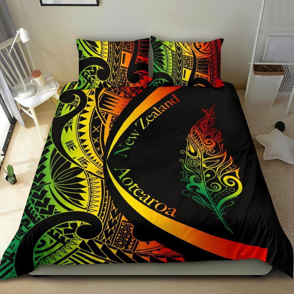 Light Silver Fern Maori Bedding Set Circle Style, Rasta - Polynesian Pride