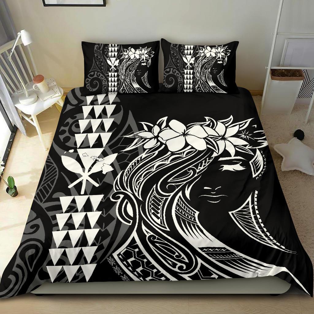 Hawaii Map Kanaka Polynesian Hula Girl Bedding Set - White - Polynesian Pride