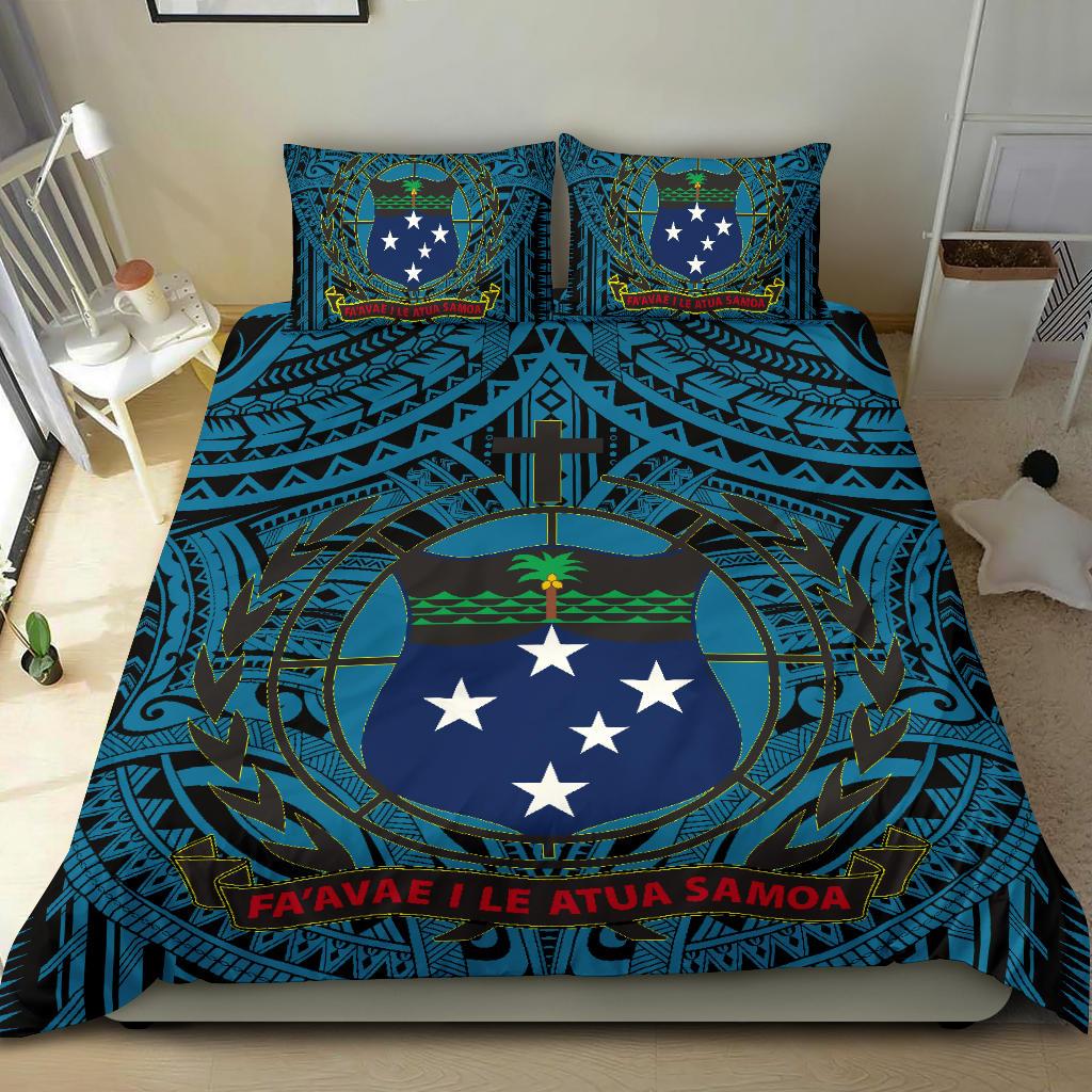 Samoa Bedding Set - Samoa Coat Of Arm, Polynesian Tattoo (Blue) Blue - Polynesian Pride