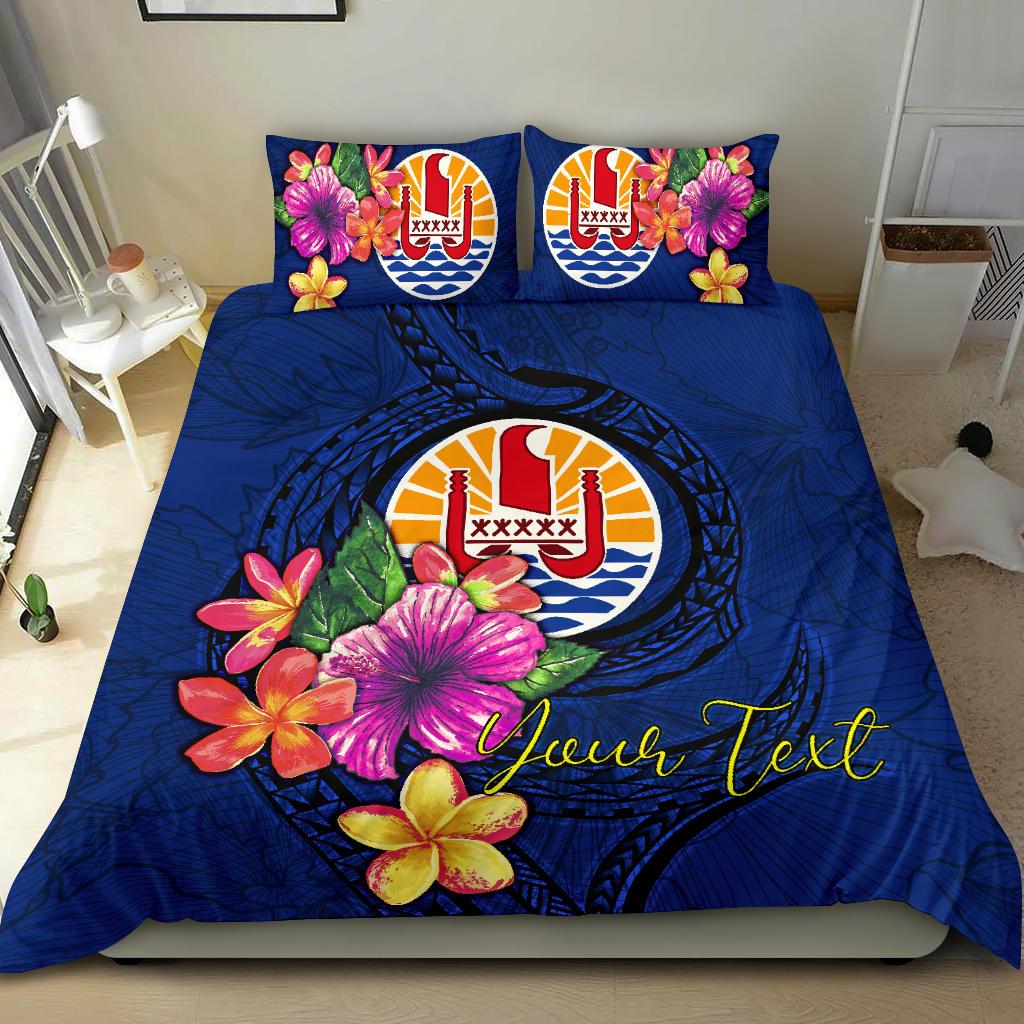 Polynesian Custom Personalised Bedding Set - Tahiti Duvet Cover Set Floral With Seal Blue - Polynesian Pride
