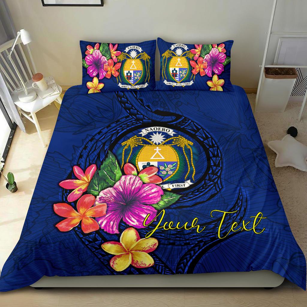 Polynesian Custom Personalised Bedding Set - Nauru Duvet Cover Set Floral With Seal Blue - Polynesian Pride
