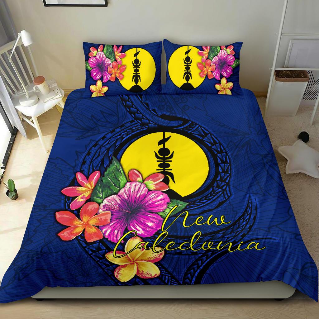 Polynesian Bedding Set - New Caledonia Duvet Cover Set Floral With Seal Blue - Polynesian Pride
