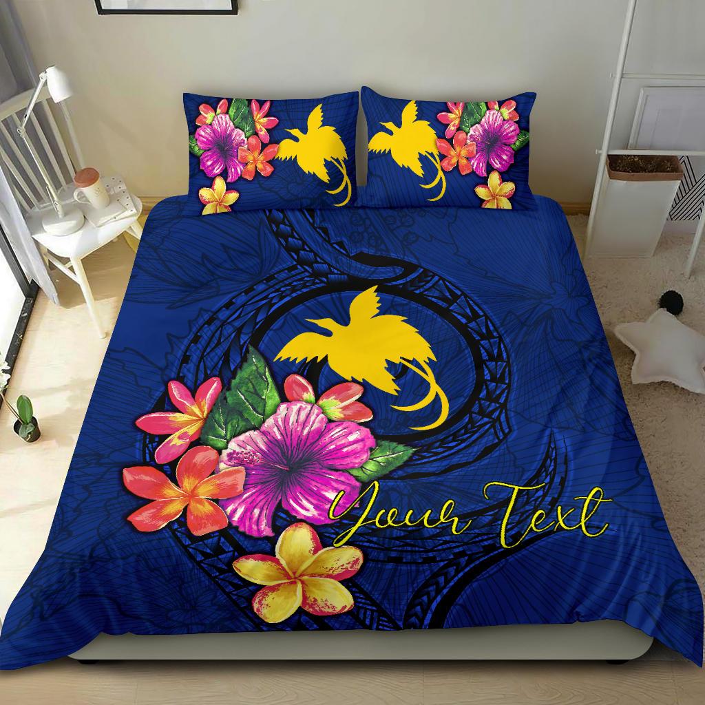 Polynesian Custom Personalised Bedding Set - Papua New Guinea Duvet Cover Set Floral With Seal Blue - Polynesian Pride