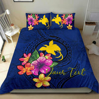 Polynesian Custom Personalised Bedding Set - Papua New Guinea Duvet Cover Set Floral With Seal Blue - Polynesian Pride