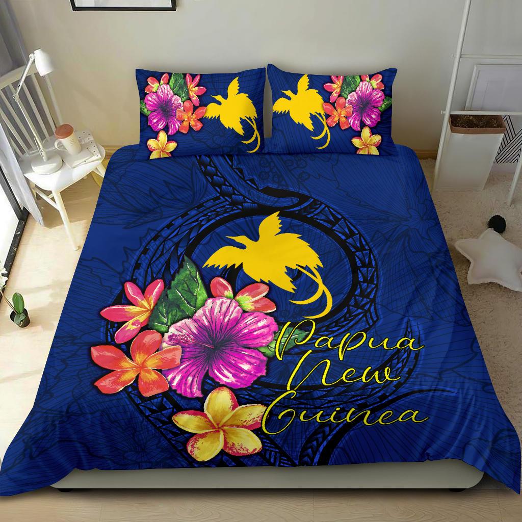 Polynesian Bedding Set - Papua New Guinea Duvet Cover Set Floral With Seal Blue - Polynesian Pride