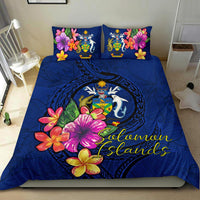 Polynesian Bedding Set - Solomon Islands Duvet Cover Set Floral With Seal Blue - Polynesian Pride