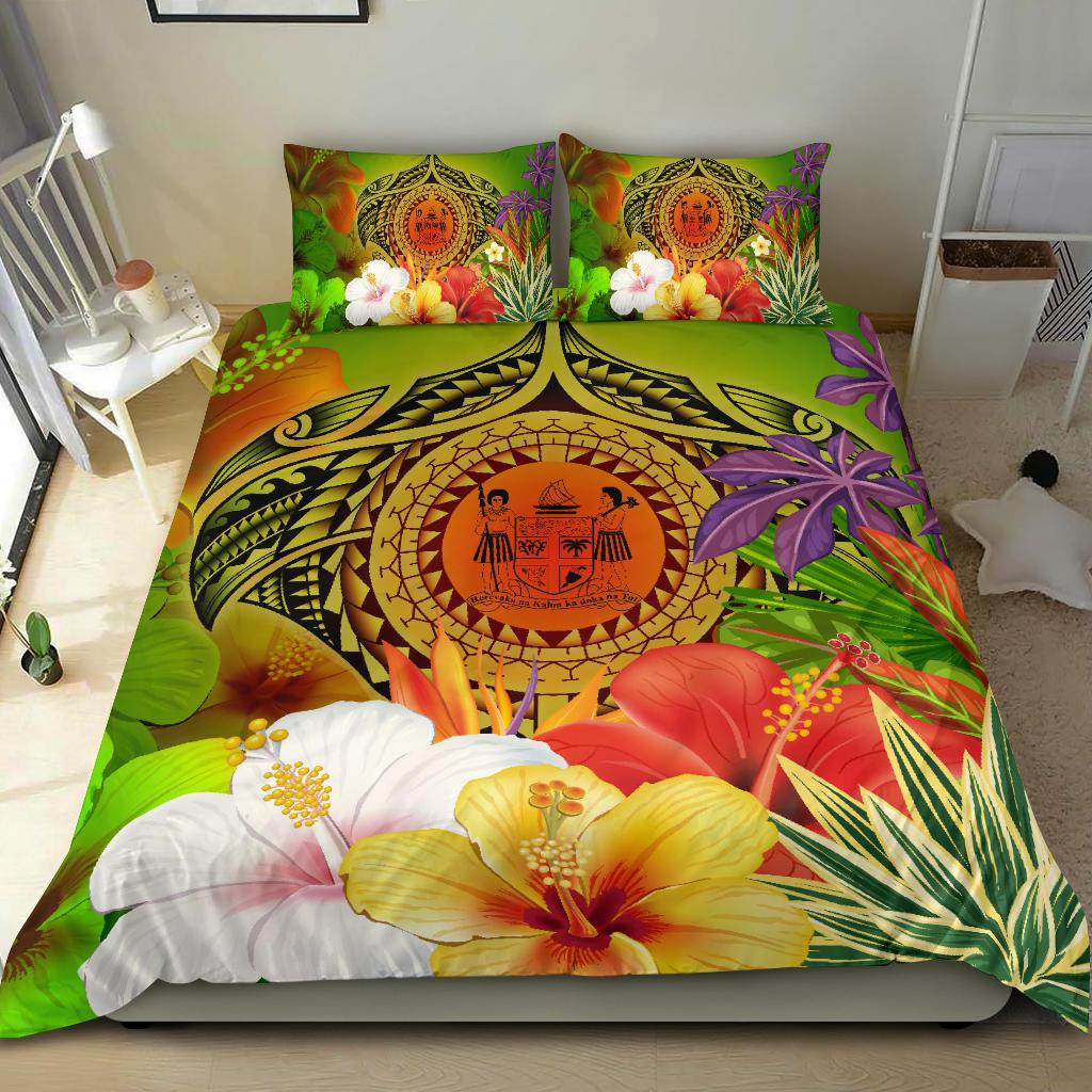 Fiji Polynesian Bedding Set - Manta Ray Tropical Flowers (Reggae) - Polynesian Pride
