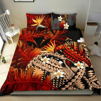 Kanaka Maoli (Hawaiian) Bedding Set, Polynesian Pineapple Banana Leaves Turtle Tattoo Red - Polynesian Pride
