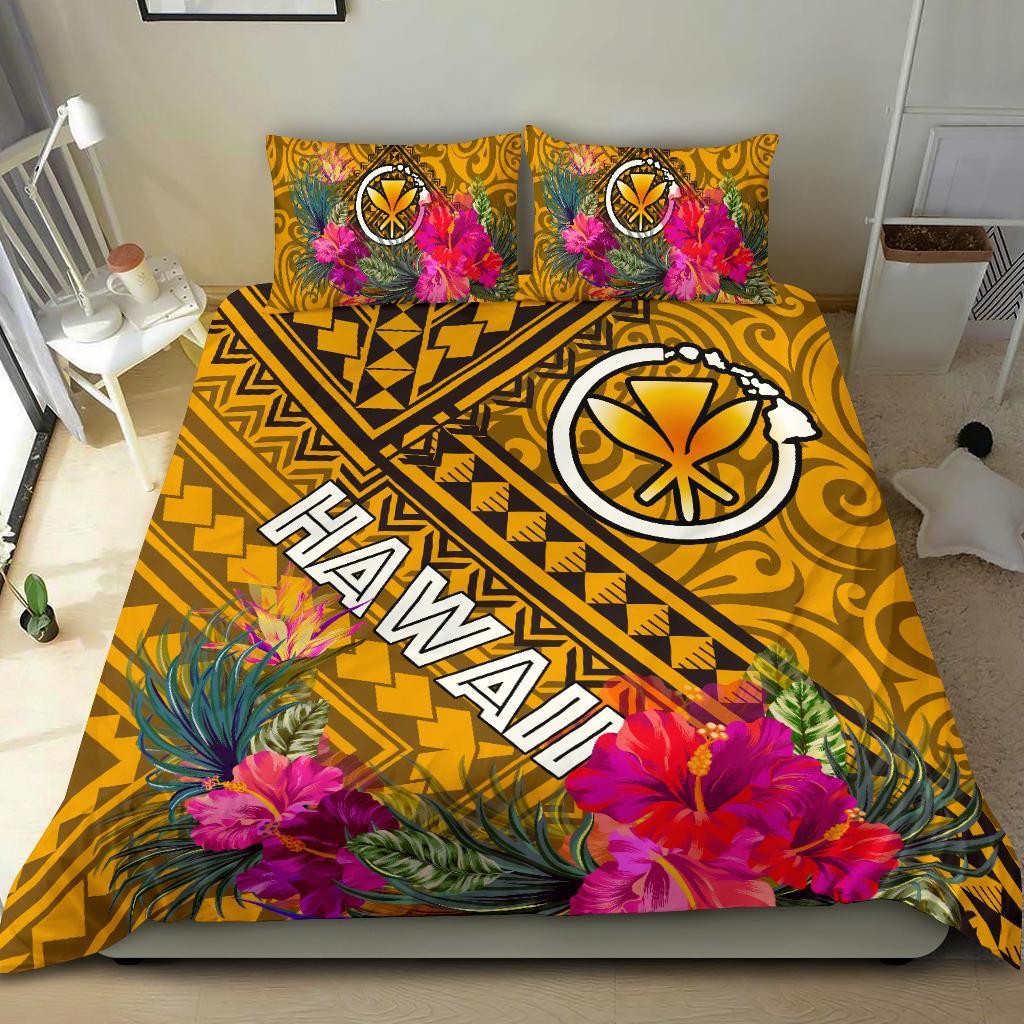 Hawaii Bedding Set - Kanaka Maoli With Hibiscus On Polynesian Patterns (YELLOW) Yellow - Polynesian Pride