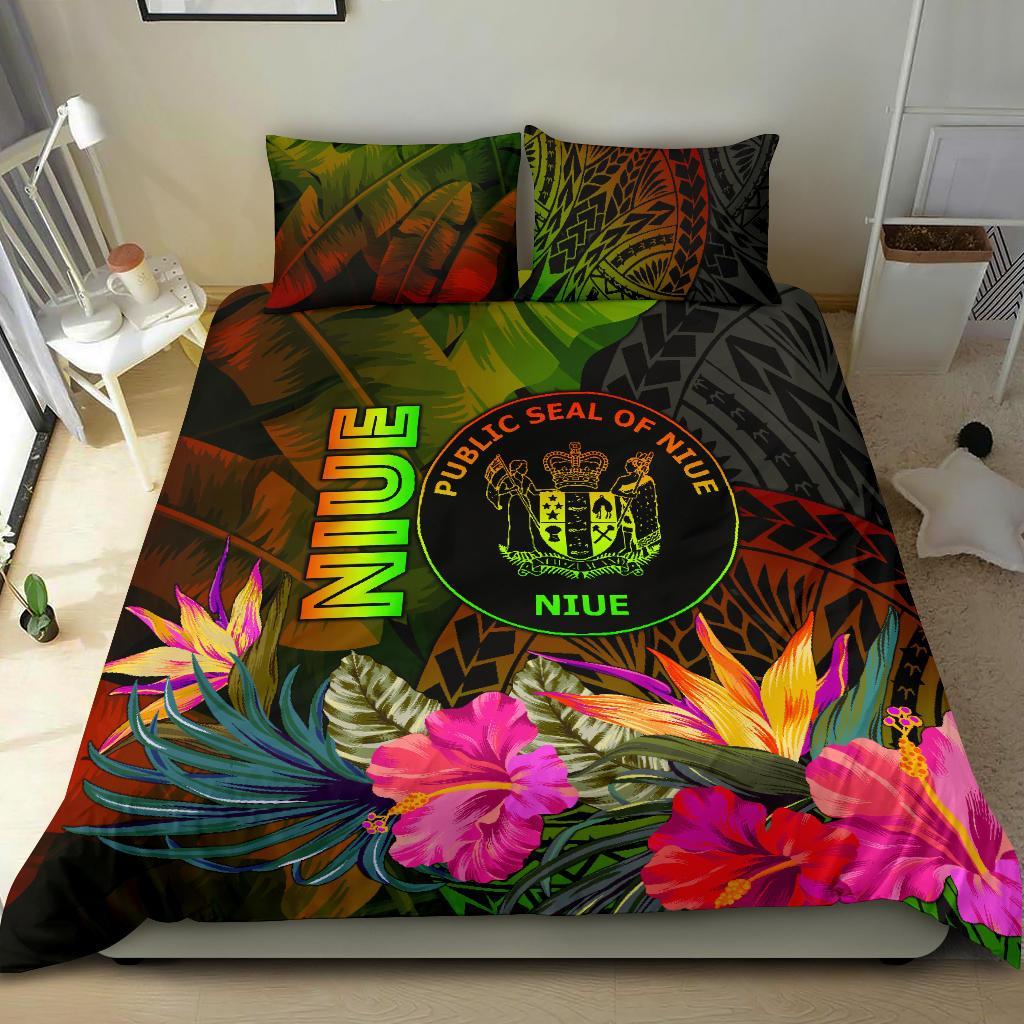 Niue Polynesian Bedding Set - Hibiscus and Banana Leaves Reggae - Polynesian Pride