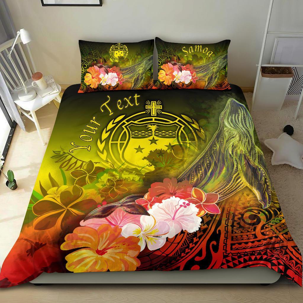Custom Personalised Samoa Bedding Set- Humpback Whale with Tropical Flowers (Yellow) Yellow - Polynesian Pride