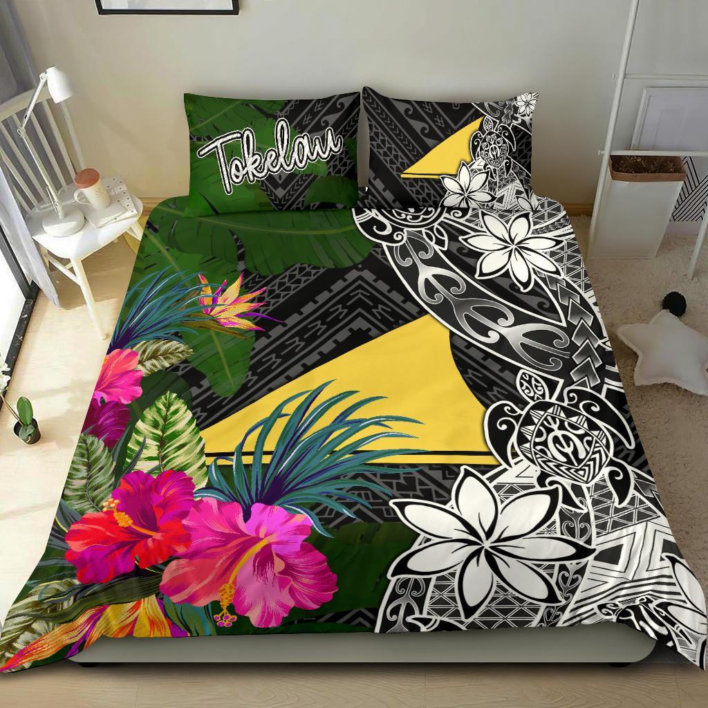 Tokelau Bedding Set - Turtle Plumeria Banana Leaf Black - Polynesian Pride
