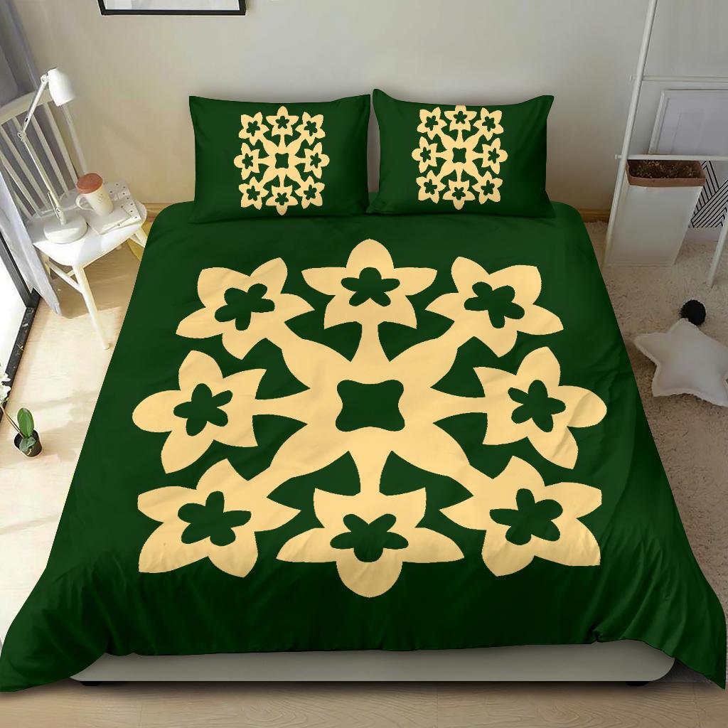 Hawaiian Bedding Set Royal Pattern - Green - A1 Style - Polynesian Pride