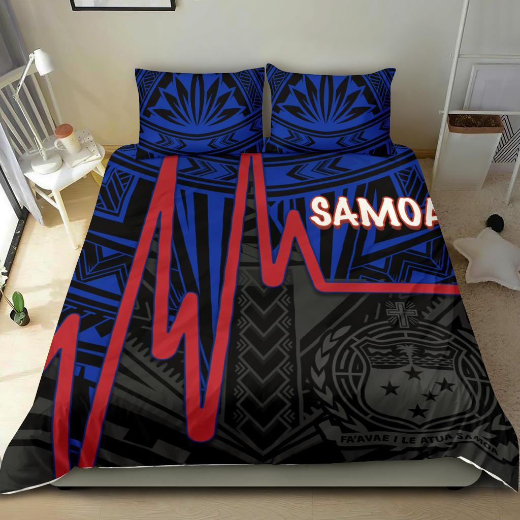 Samoa Bedding Set - Samoa Seal With Polynesian Patterns In Heartbeat Style (Blue) Blue - Polynesian Pride