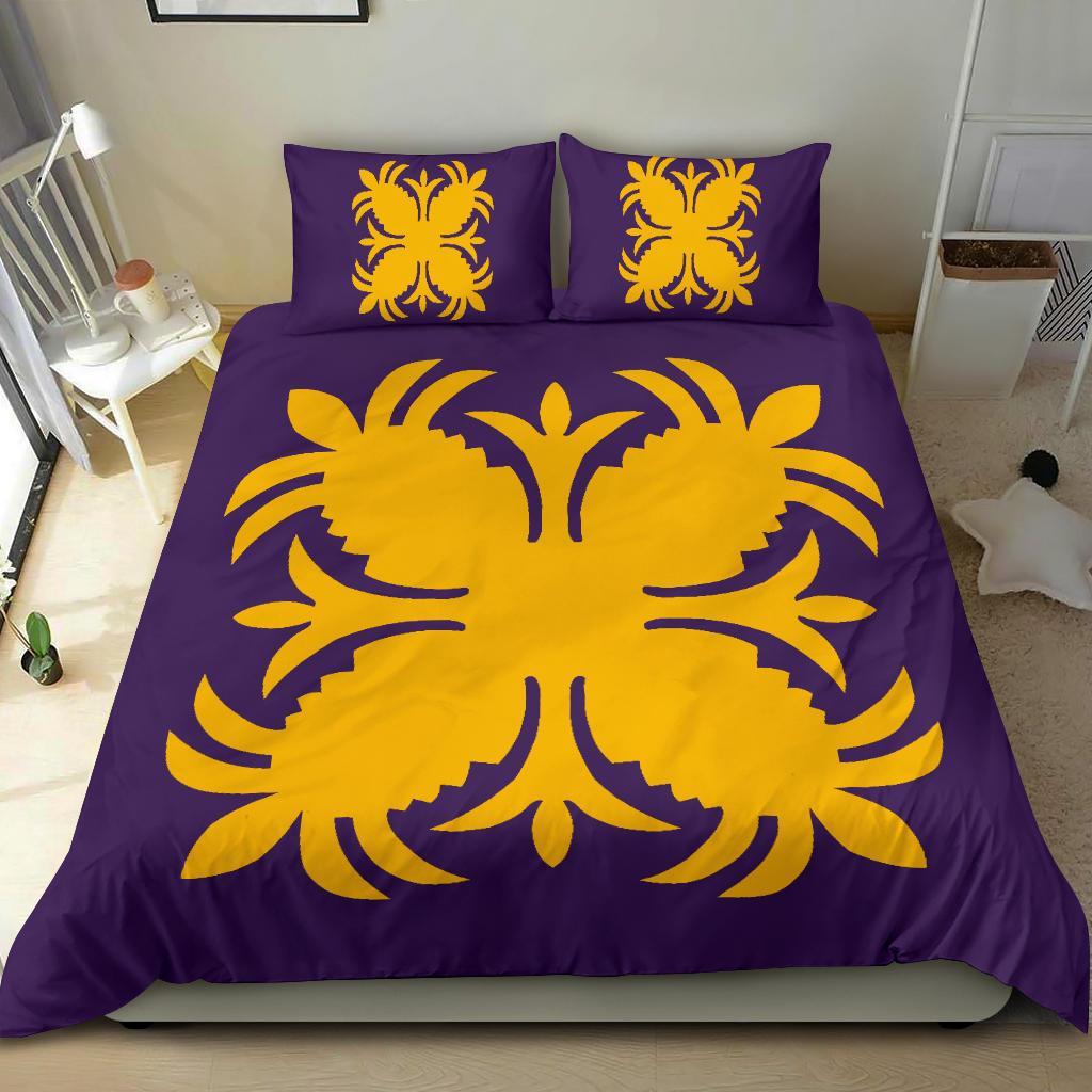 Hawaiian Bedding Set Royal Pattern - Purple And Gold - A2 Style - Polynesian Pride