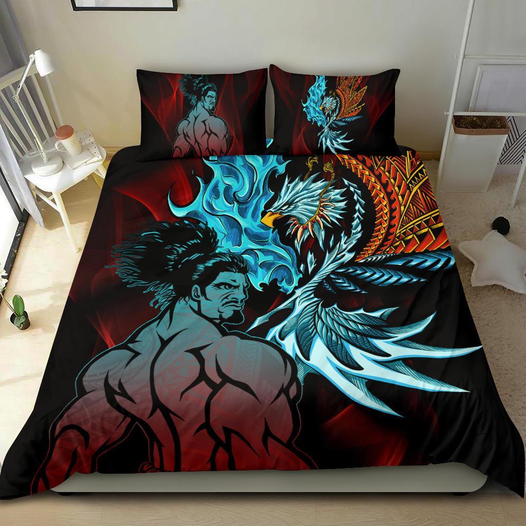 Samoa Bedding Set - Samoan Warrior With Eagle Black - Polynesian Pride