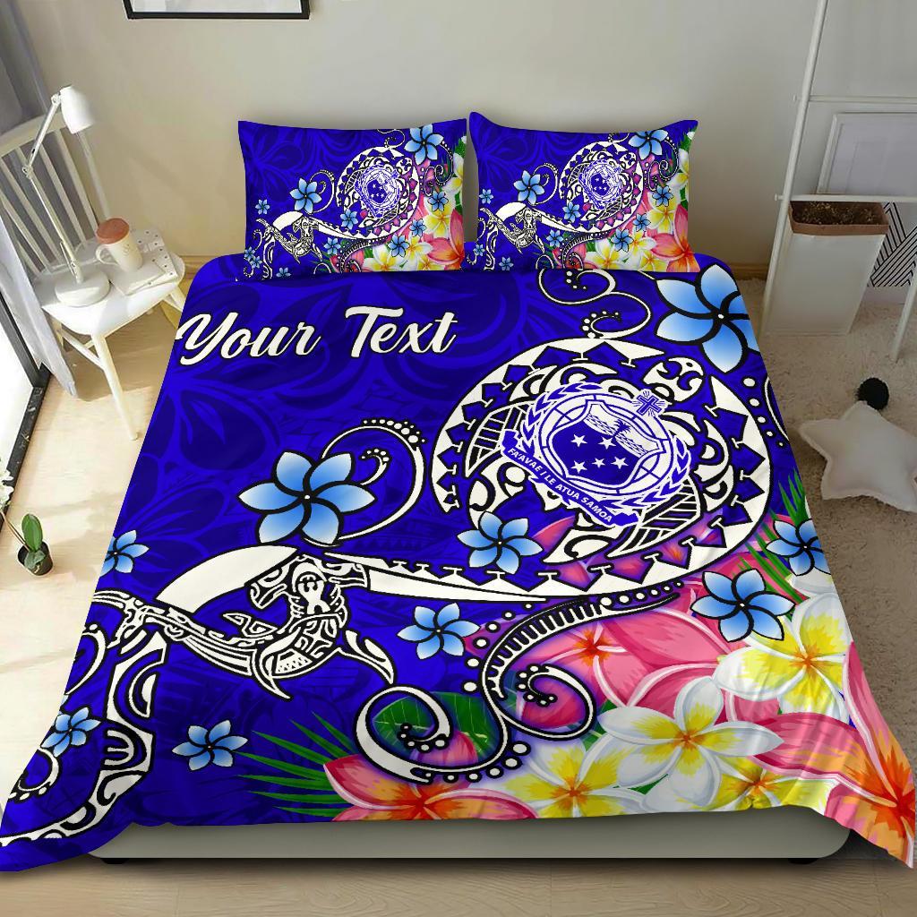 Samoa Custom Personalised Bedding Set - Turtle Plumeria (Blue) - Polynesian Pride