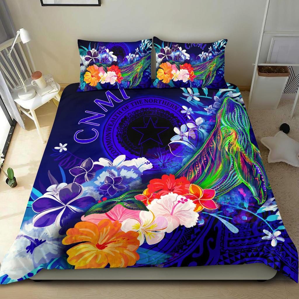 CNMI Bedding Set - Humpback Whale with Tropical Flowers (Blue) Blue - Polynesian Pride