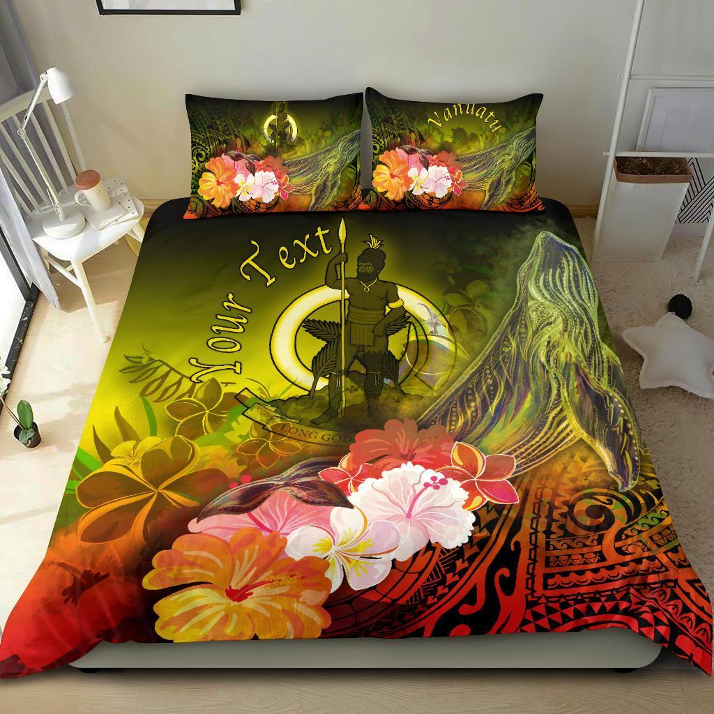 Vanuatu Custom Personalised Bedding Set - Humpback Whale with Tropical Flowers (Yellow) - Polynesian Pride