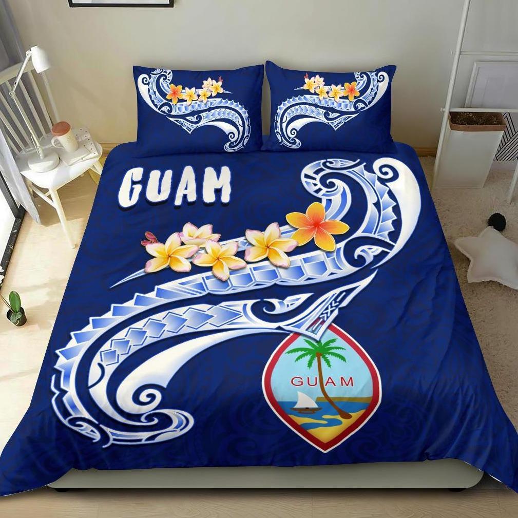 Guam Bedding Set - Guam Seal Polynesian Patterns Plumeria (Blue) Red - Polynesian Pride