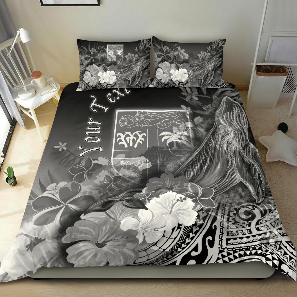 Fiji Custom Personalised Bedding Set - Humpback Whale with Tropical Flowers (White) - Polynesian Pride