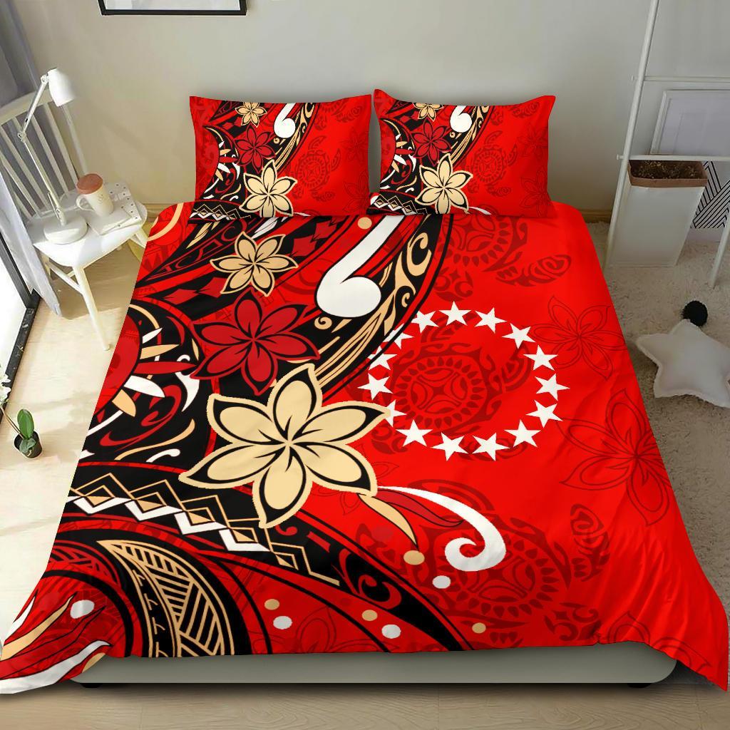 Cook Islands Bedding Set - Tribal Flower With Special Turtles Red Color Red - Polynesian Pride