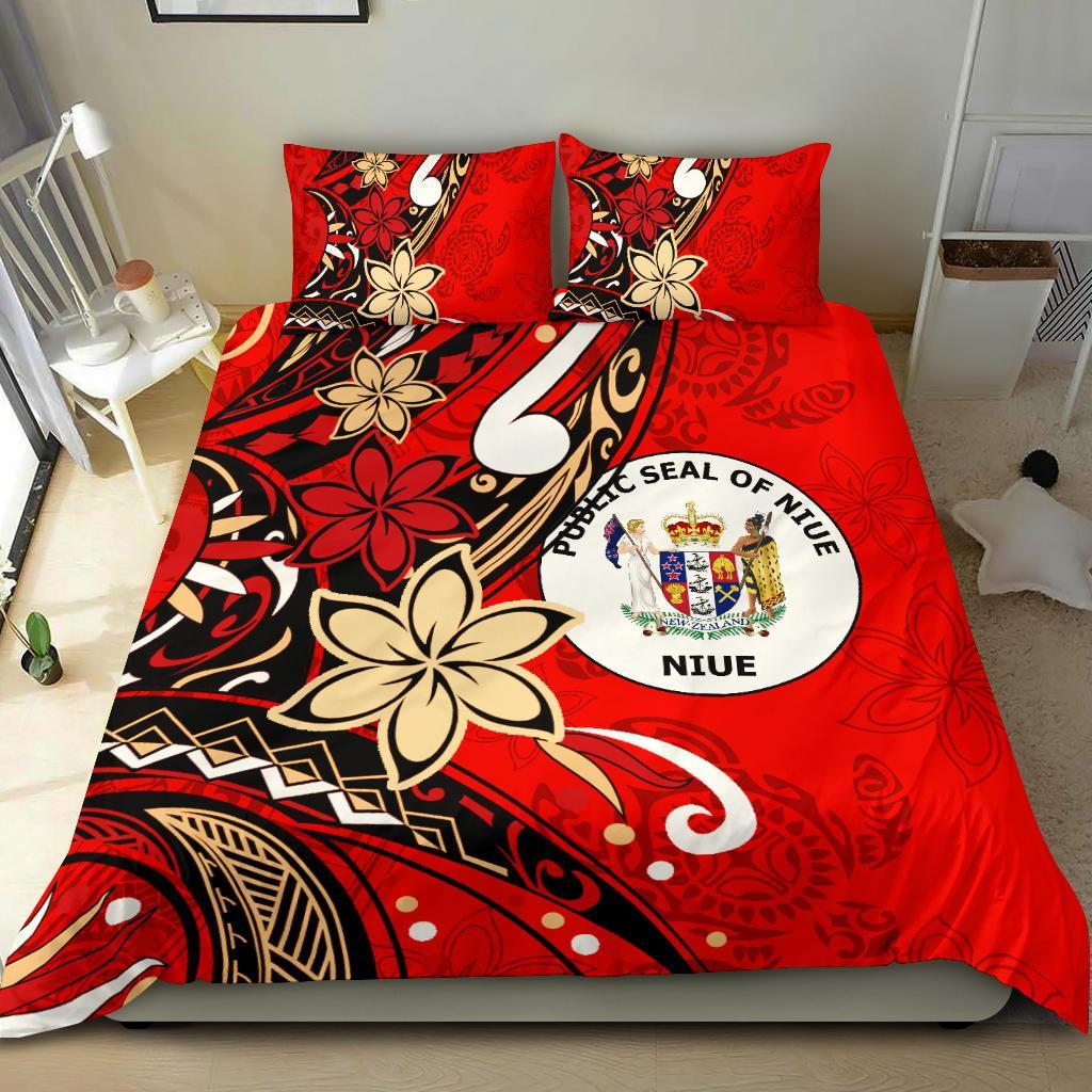 Niue Bedding Set - Tribal Flower With Special Turtles Red Color Red - Polynesian Pride