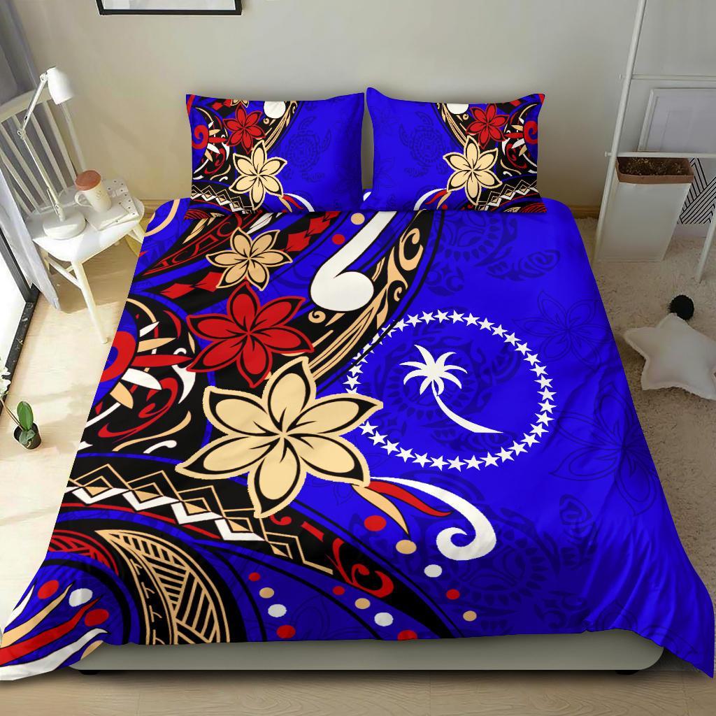 Chuuk Bedding Set - Tribal Flower With Special Turtles Blue Color Blue - Polynesian Pride