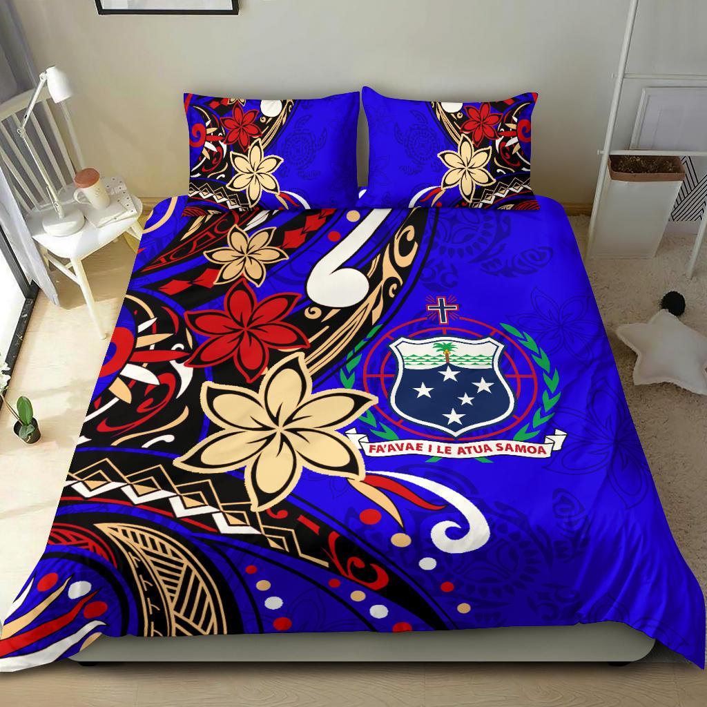 Samoa Bedding Set - Tribal Flower With Special Turtles Blue Color Blue - Polynesian Pride